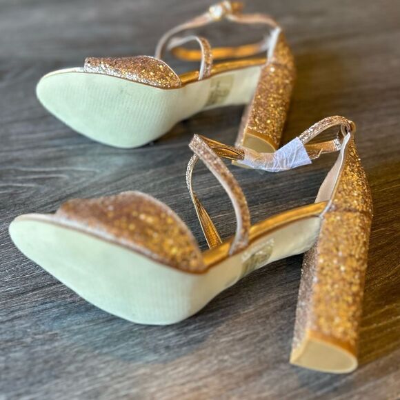 Italina Rose Gold Glitter Strappy Block Sandals - Picture 3 of 9